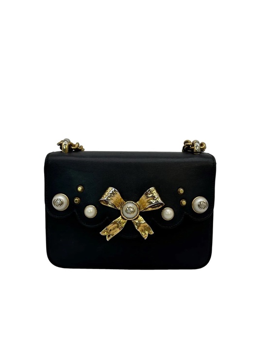 Gucci Handbags - 💛 Gucci Black Leather Pearl & Bow Chain Bag